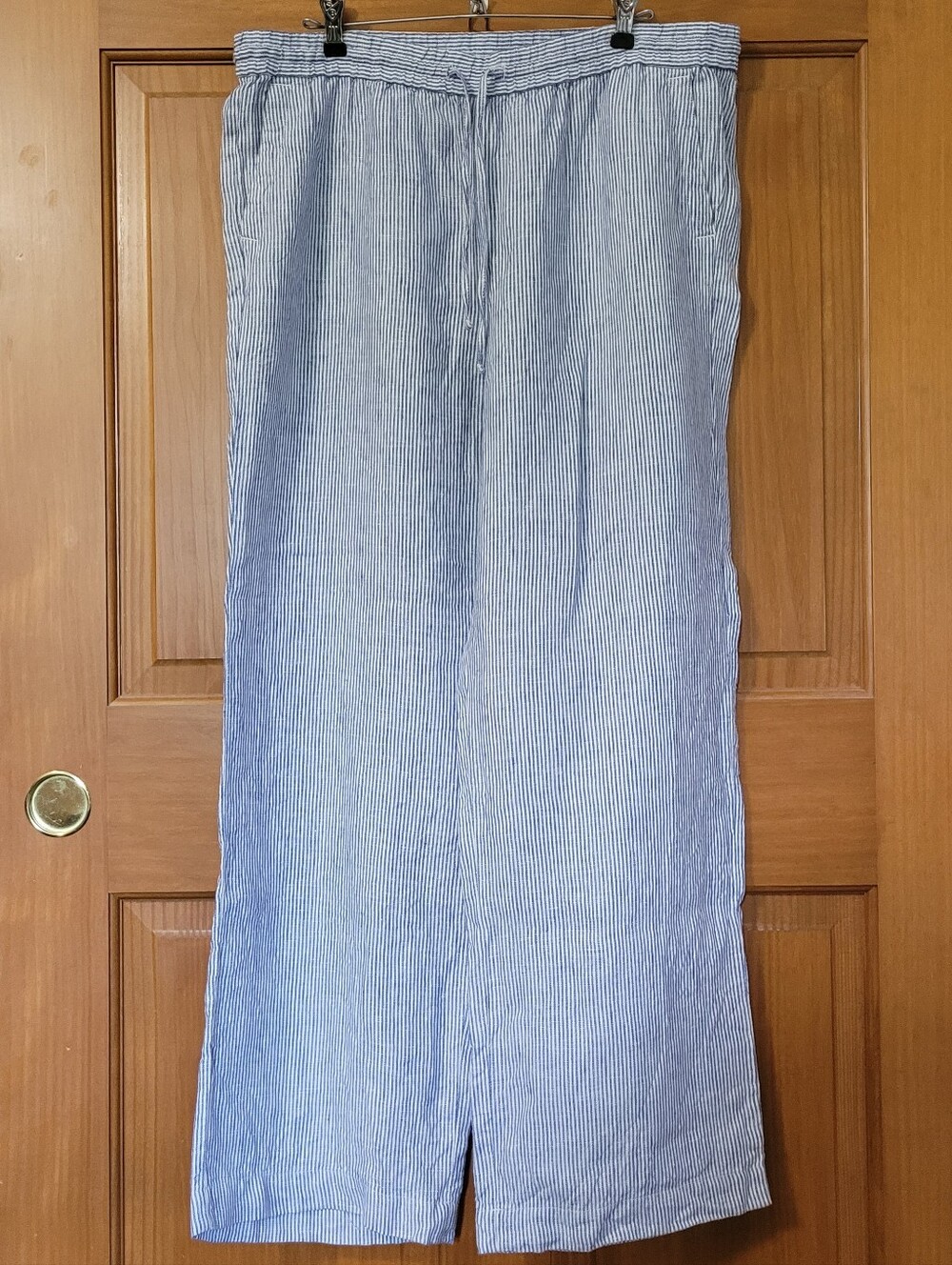 Talbots Womens 14 100% Linen Pants Striped Coastal Nautical Beachy